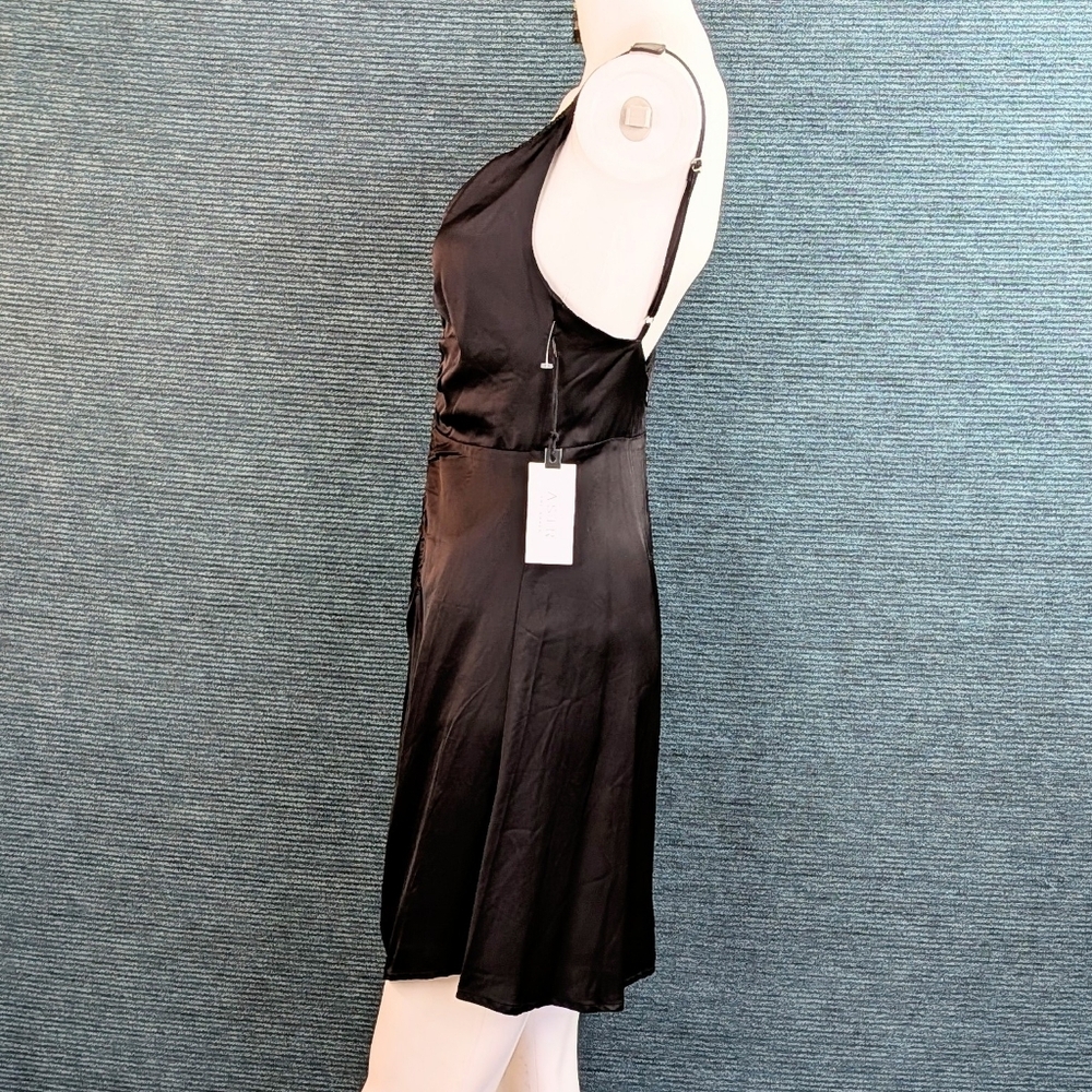 ASTR The Label Peony Black Ruched Satin Mini-Dress NWT - Picture 6 of 16
